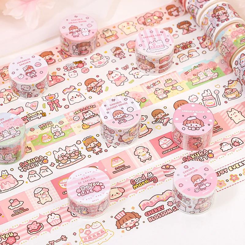 Cherry Blossom Party Series Masking Washi Tape Candy Color Cute Cartoon girl Decorative Tape Diy Scrapbooking Sticker Label