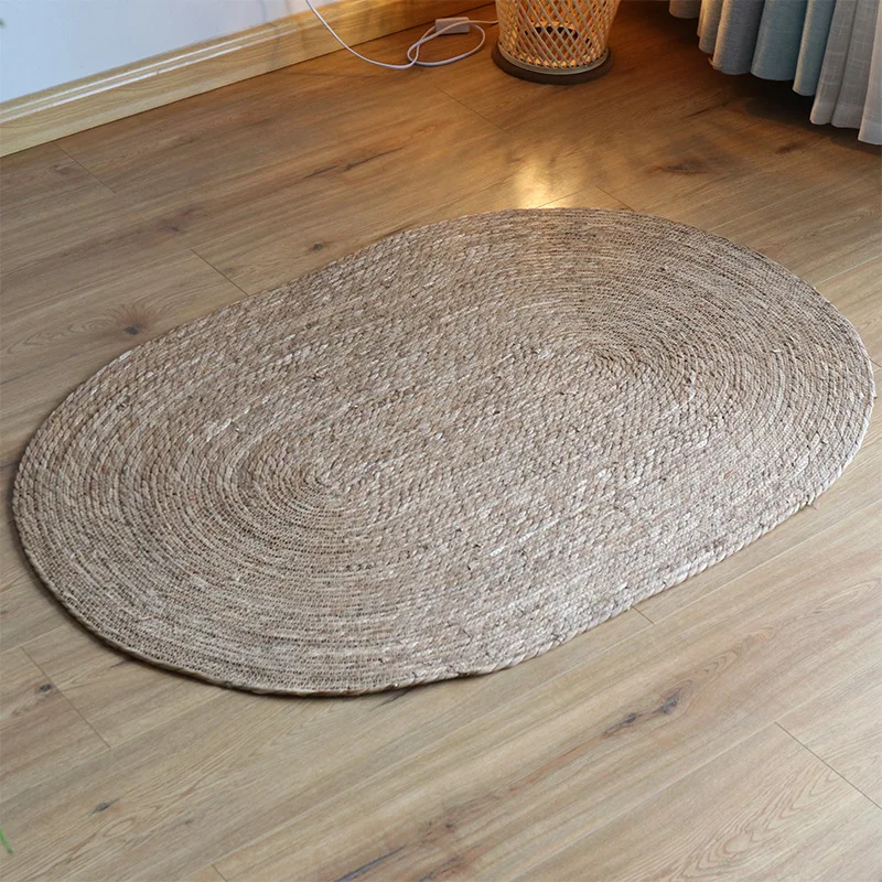 Imagem -06 - Oval Vine Woven Carpet For Photography Cattail Grass Rope Tapete de Chão Quarto Homestay Hotel Model Room Fotografia