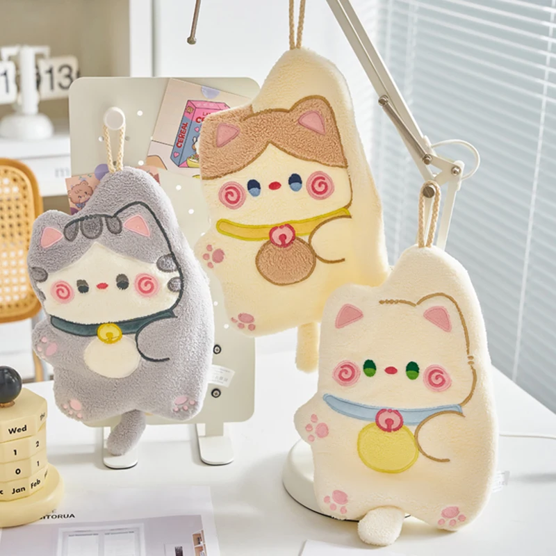 

Cartoon Cat Kitchen Hand Towels Absorb Water Wipe Towels for Bathroom Coral Fleece Hanging Hand Towel Kitchen Cleaning Dishcloth