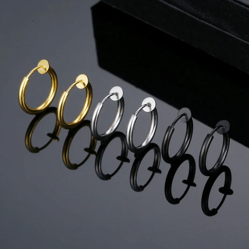 1 Pairs Fake Ear Clip Hoop Earrings for Men Women Stainless Steel Painless Non Piercing Fake Earrings Jewelry Gifts