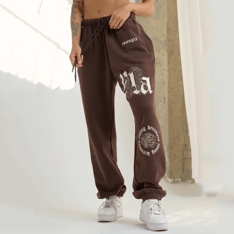 American style New YA Women\'s Sweatpants Sports and fitness cotton printed casual pants Jogger Gym bodybuilding Pants