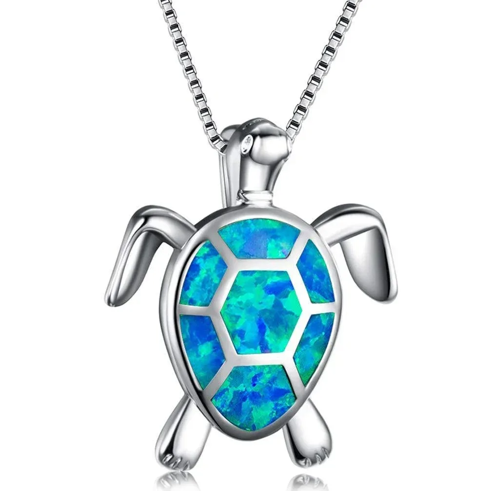 Bohemia Cute Turtle Pendant Necklace For Women Inlay White Imitation Opal Necklace Wedding Party Jewelry Christmas Gifts for Her