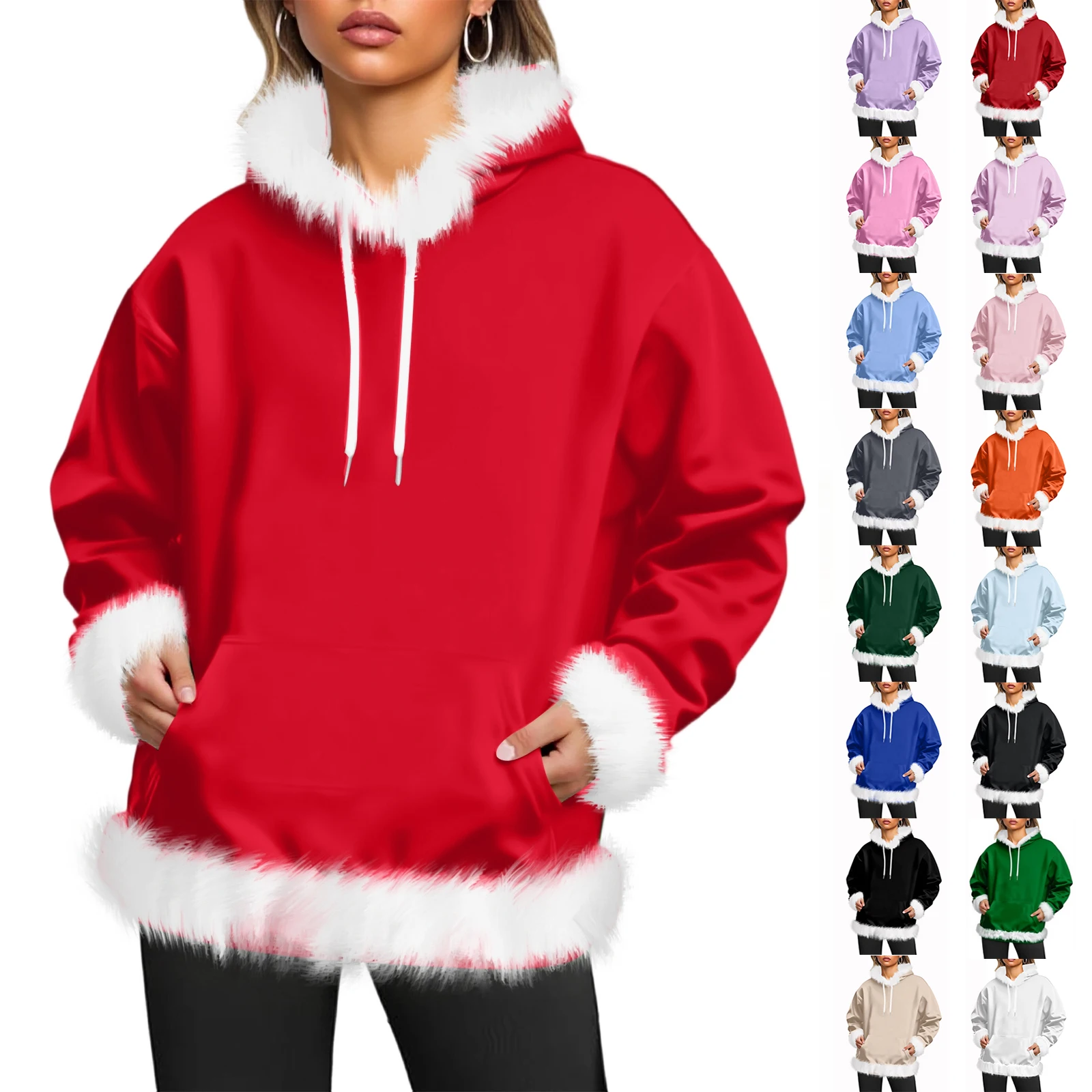 Moletom feminino casual forrado de lã com mangas compridas, cor sólida, bolsos, moletom top y2k roupas tops femininos ropa mujer