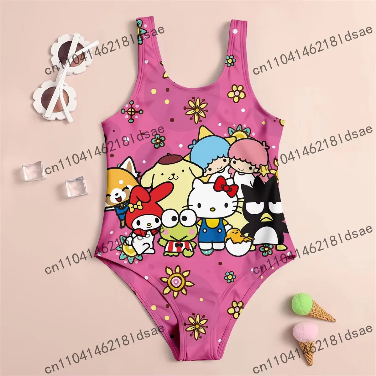 

Купальник Hello Kitty для девочек с 3D принтом, пляжный спортивный костюм на открытом воздухе, полиэстер, быстросохнущая защита от ультрафиолета, мультяшный праздник Sanrio Sanrio