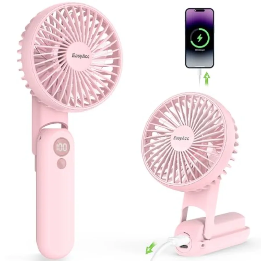 

Portable Fan for Travel, 5 Speed Ultra Quiet 3-18H with Backup Power Battery Digital Display Foldable Personal Fan Lanyard Neck