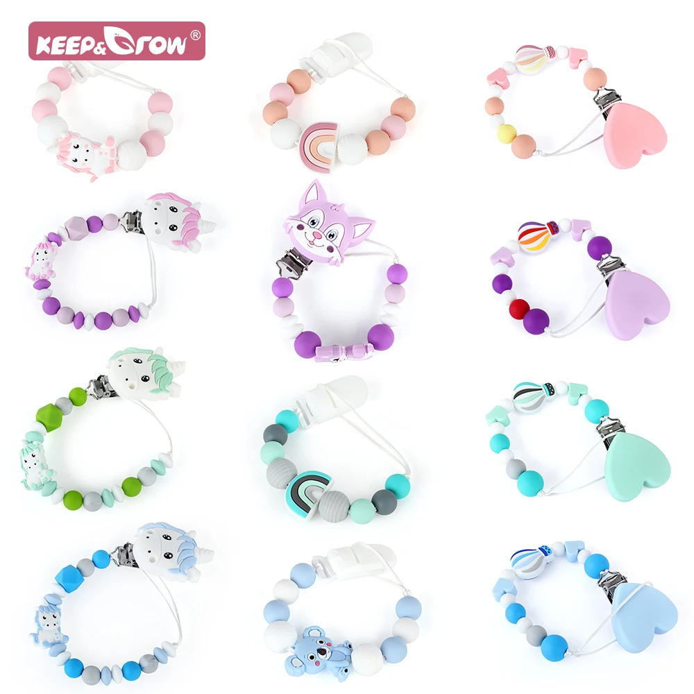 1pcs Baby Pacifier Chain animal beads Silicone Food Grade Plastic Clip Handmade Baby Nipple Dummy Holder Clips Teether Necklace