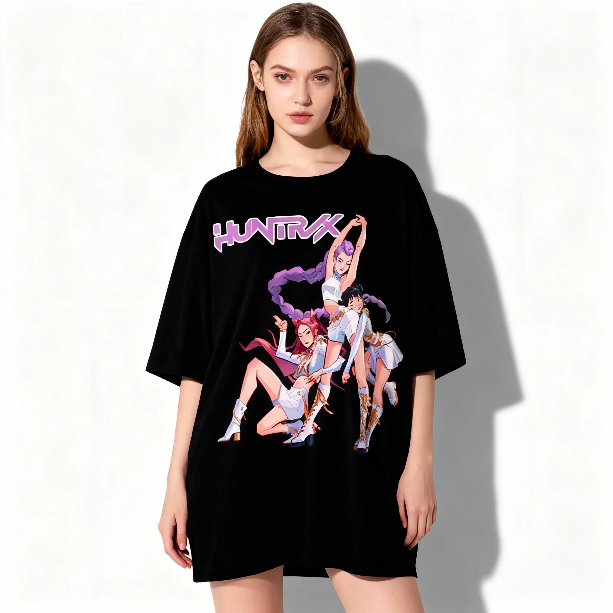 

25/26 летняя футболка из аниме-фильма KPOP Witch Hunt Same, корейская, европейская и американская уличная футболка большого размера для взрослых, женщин и детей