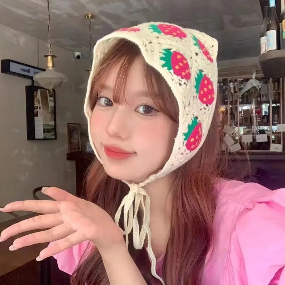 كروشيه مصنوع يدويًا وشاح رأس محبوك للفتيات ، قبعة مثلث فرنسية ، نمط رعوي ، وشاح رأس بزهرة ، عطلة شاطئ ، وصول الشعر #4