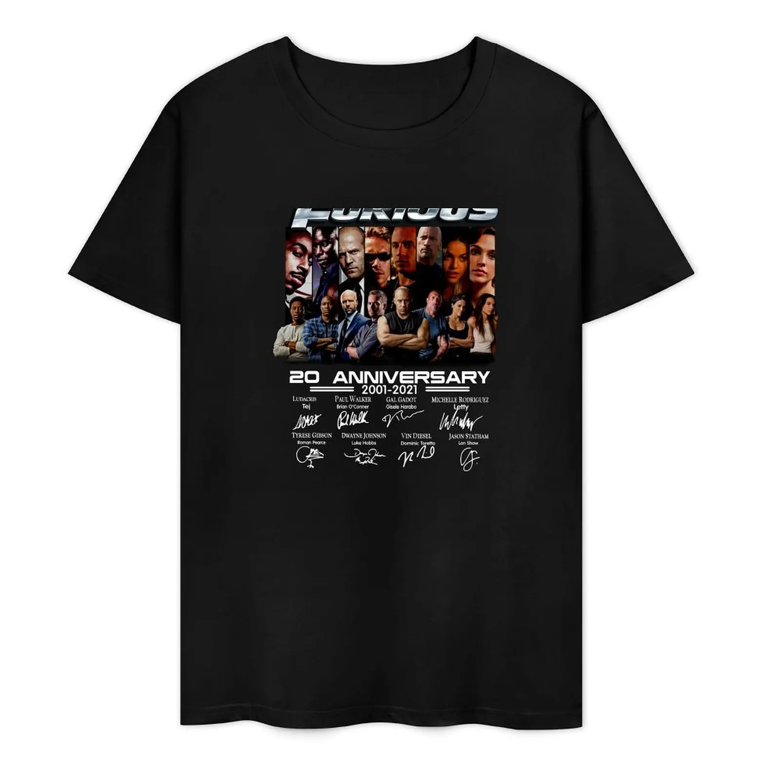 Fast Furious Movie Characters with 20th Anniversary 2001 2021 T-Shirt custom shirt oversizeds mens big and tall t shirts