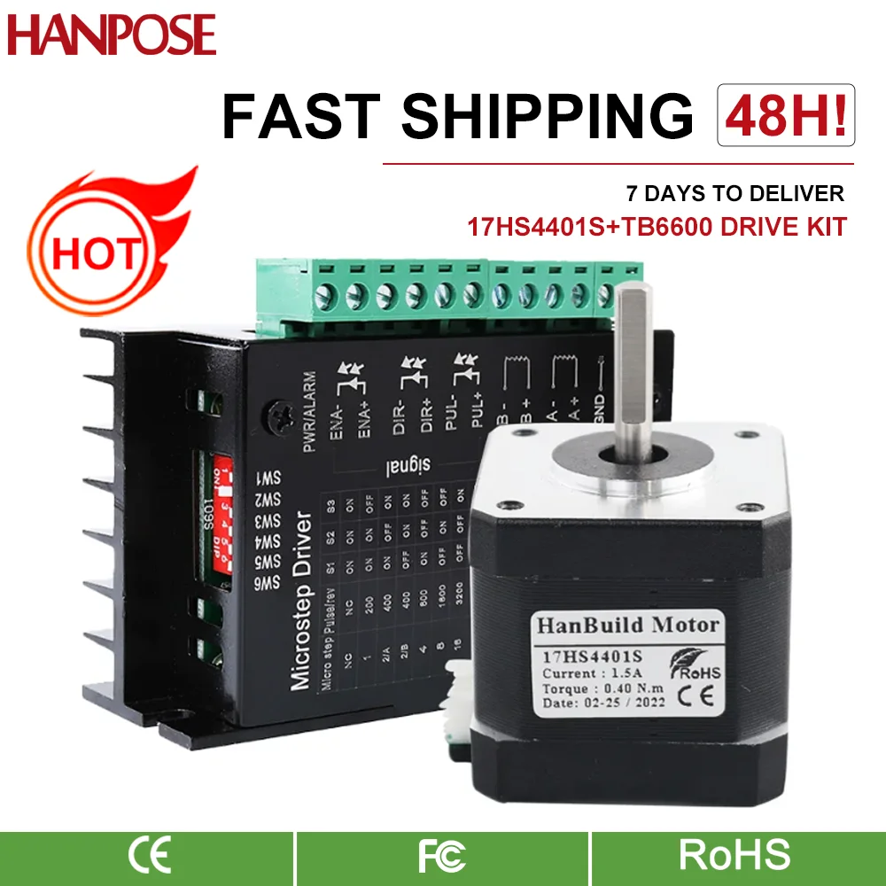 HANPOSE 4-lead Nema17 Stepper Motor 42 High torque  motor 1.5A 40N.cm 17HS4401S +TB6600 motor for CNC 3D printer Nema 17 motor