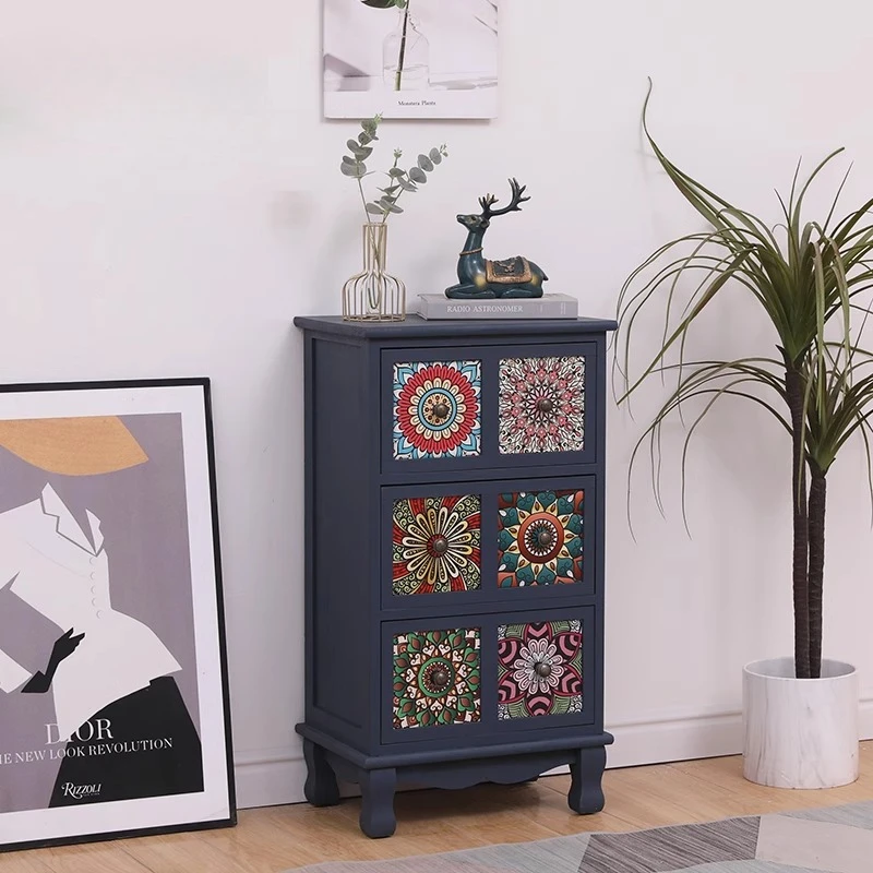 ‌Vintage Solid Wood Dresser, Hand-Painted Storage Chest, 5-Tier Living Room Cabinet, Extra Deep Nightstand with Drawers