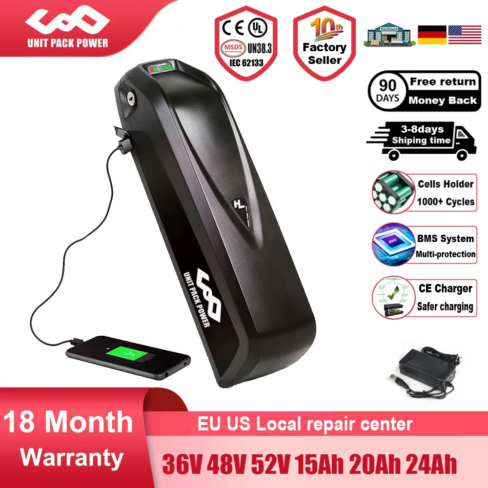 

Original 21700 EBike Battery 48V 36V 52V 24Ah 20Ah 19.2Ah 14.4Ah Hailong Polly Pack for Electric Bicycle 250W-1500W Motor