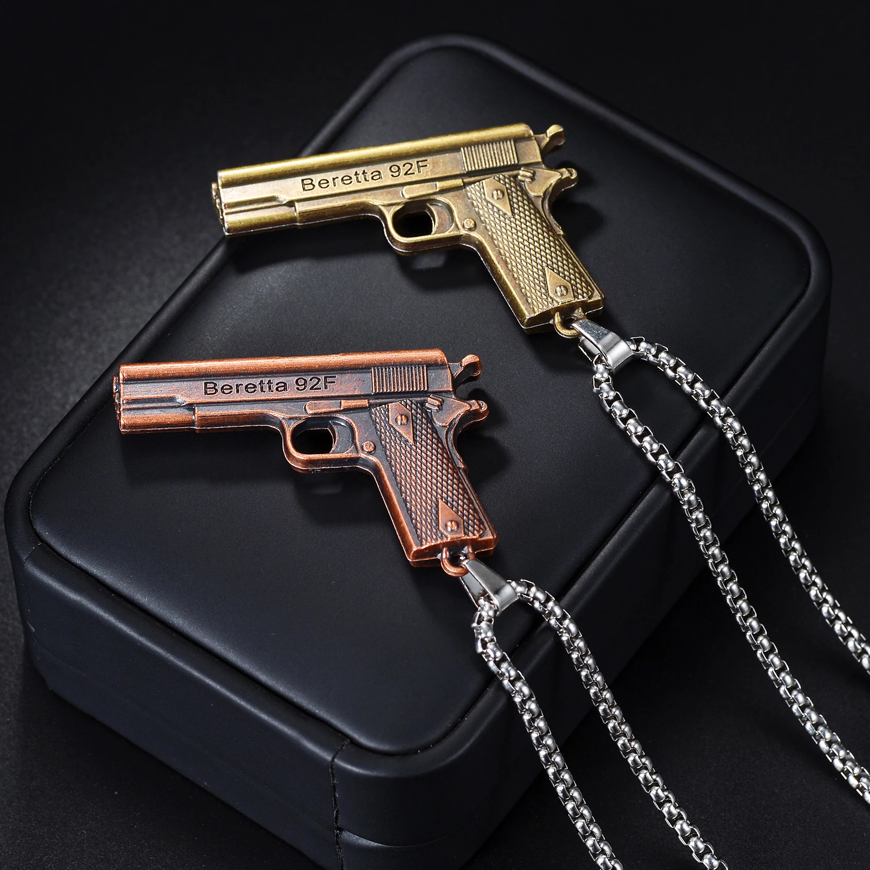 MeMolissa 1pc Vintage Bronze Gun Necklaces Pistol Shaped Pendant Necklace For Women Men Punk Fashion Jewelry Gifts Wholesale