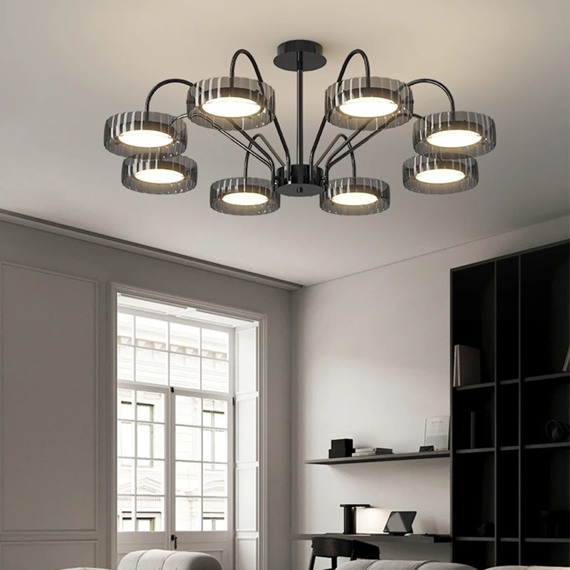 Black Gorgeous LED 4 Heads Chandelier Nordic Style Ceiling Lamp For Living Room Bedroom Indoor Luxury Home Decoration 2024