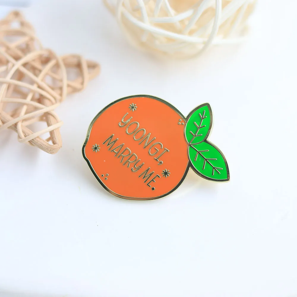 Korean Boy Band Singer Badge Yoongi Marry Me Music Song Brooch Orange Pin Fan Collection Gift Clothes Bag Accessories view 3