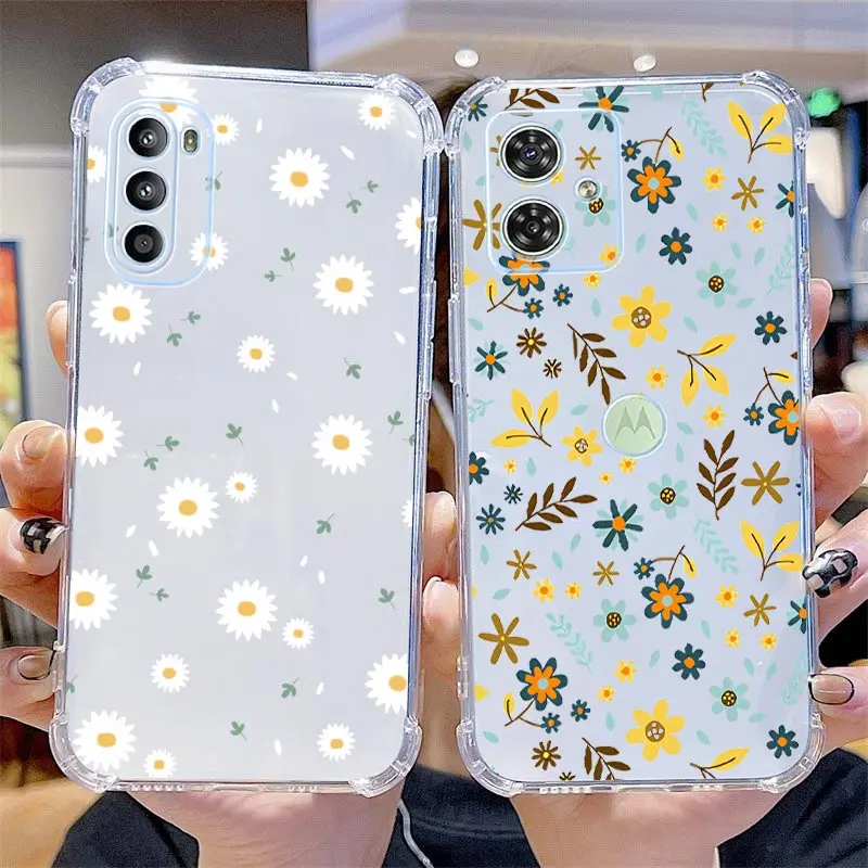 G54 World of Flowers Transparent Phone Case For Motorola Moto G54 G53 G52 G84 G82 G30 G73 G72 G14 G42 G32 G24 G20 G9 G8 Cover