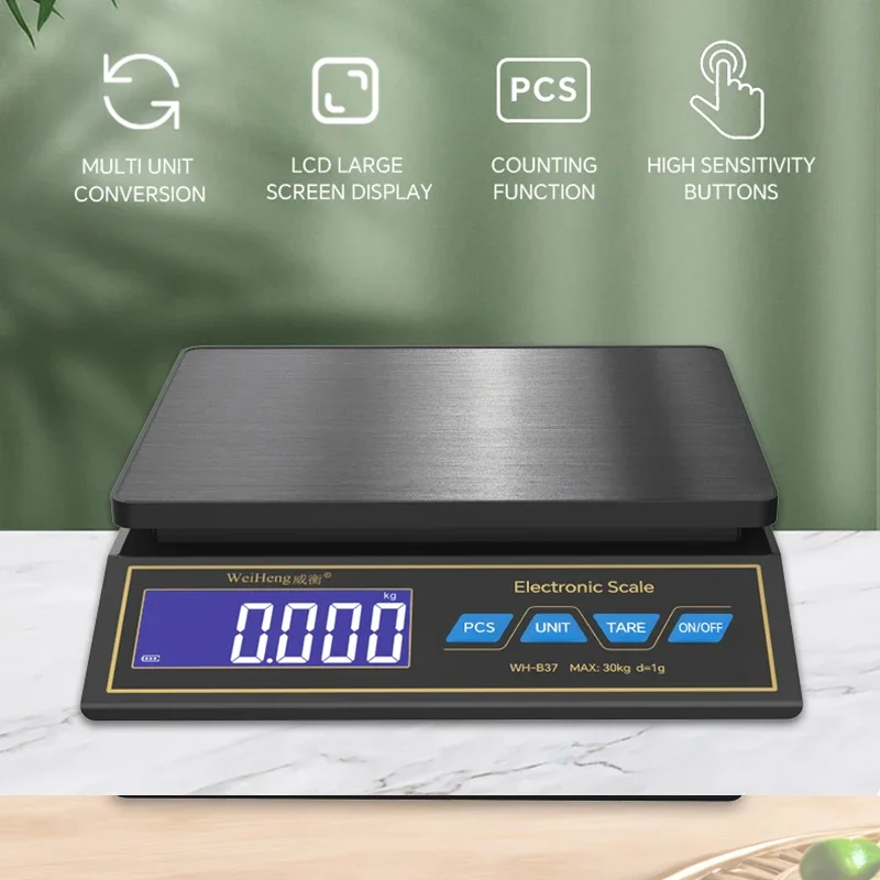Báscula Digital de cocina de 30kg/1g, báscula electrónica para alimentos para el hogar, balanza de pesaje con pantalla LCD recargable con función de conteo