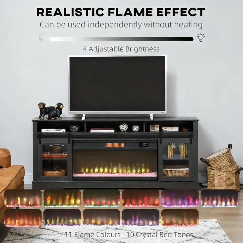 Electric Fireplace TV Console with Open Storage & Side Cabinets