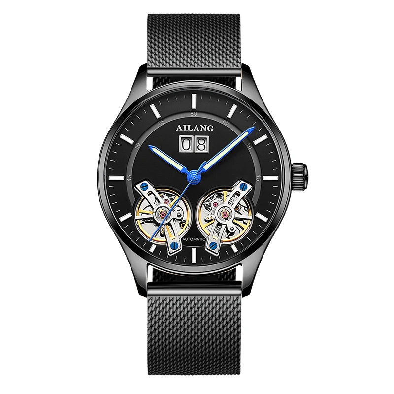 AI LANG 正規ブランド 2026 ダブルトゥールビヨン 夜光 直視式機械式腕時計 自動巻き腕時計 メンズ腕時計 スケルトンムーブメント