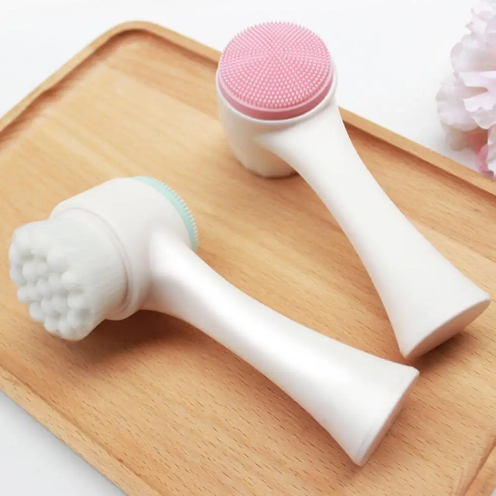 Mini Manual Facial Cleansing Brush Silicone Massage Face Brush Soft Bristles Double-Sided Handheld Cleaning Device Pore Cleaner