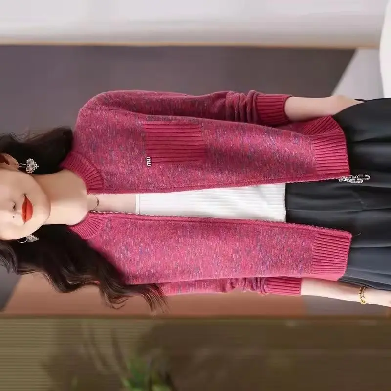 

Новый весенне-осенний кардиган на молнии, вязаный свитер, женский свитер с цветочным принтом, куртка, свободный повседневный и модный женский топ