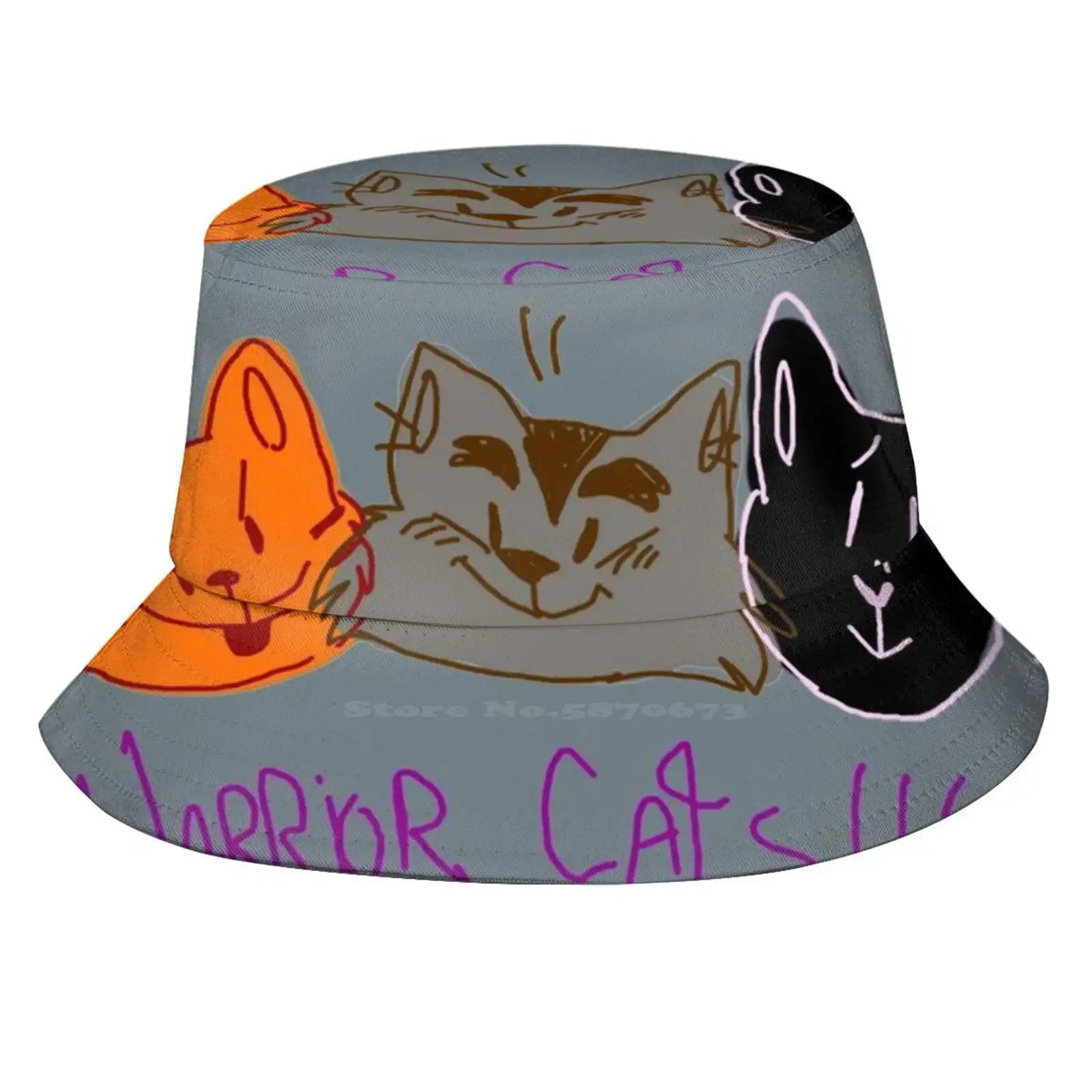 Cats - The Original Trio Pattern Design Printed Travel Bucket Hats Firepaw Graypaw Ravenpaw Cats Kitty Kitties Cat Trio Firestar