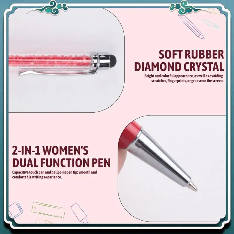 سهلة الاستخدام 40 قطعة قلم حبر جاف كريستال السائبة لامعة 2 في 1 سليم كريستال الماس شاشة القلم الأسود حبر جل حبر جاف بريق القلم