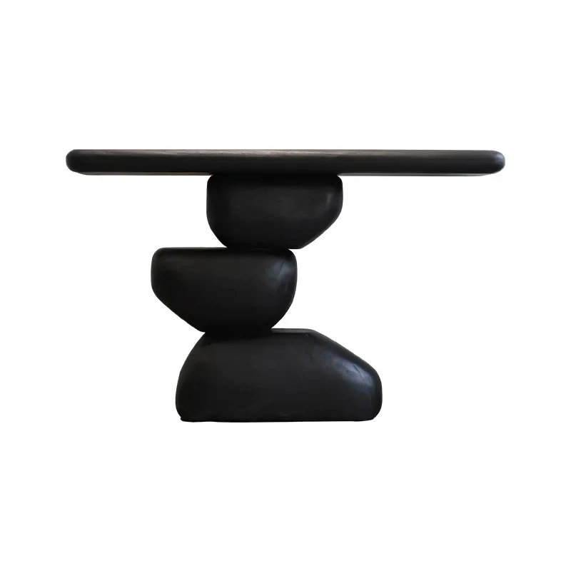 

Wabi-sabi style entryway, B&B living room, solid wood edge table, modern combination black strip table, entrance entry