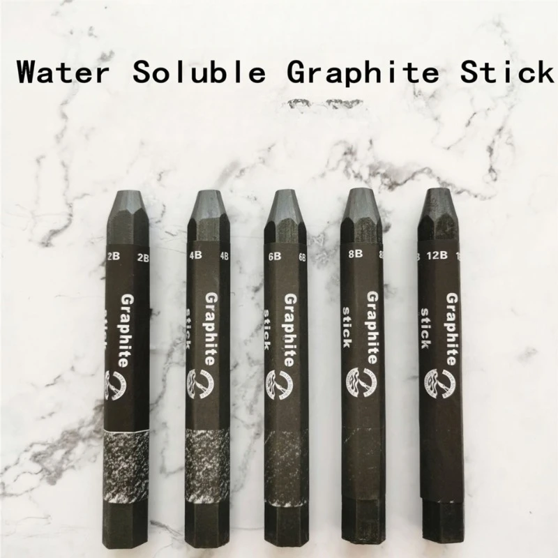 2B/4B/6B/8B/12B Water-soluble Graphite Stick Woodless Graphite Pencil Hexagonal Rod Full Lead Rod Sketch Ink Charcoal Pen