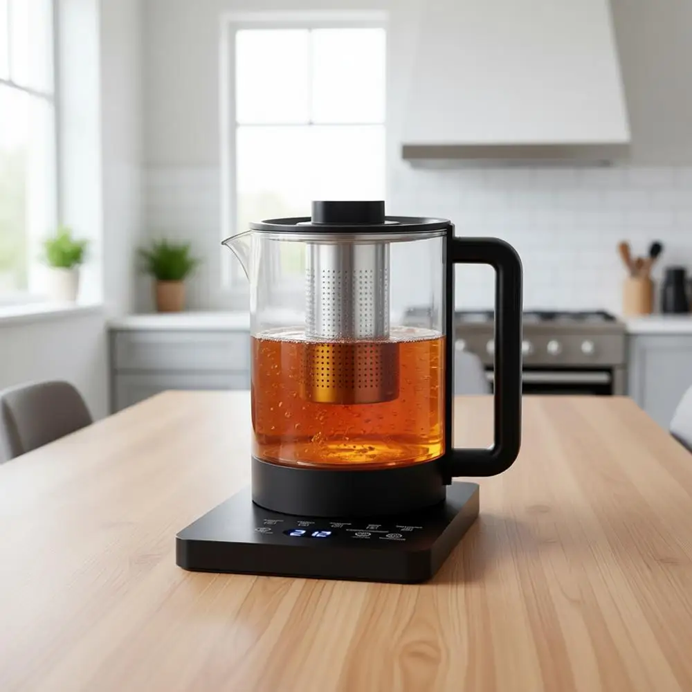 

Electric Tea Kettle with Infuser, Temperature Control, Auto Shut Off, 24H Keep Warm, 1.5L Glass Black
