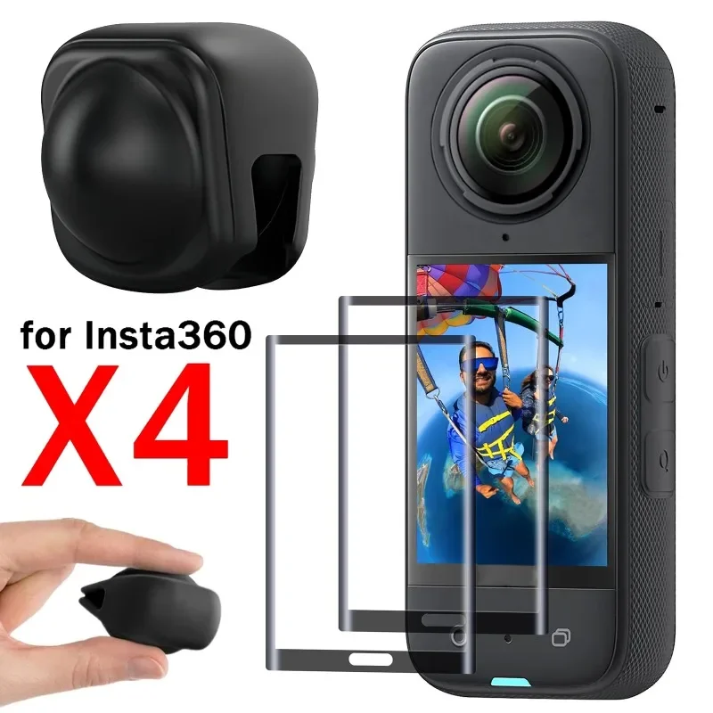 

Изогнутая Защитная пленка для экрана из закаленного стекла для Insta360 X4, силиконовая крышка для объектива для Insta 360 X4, аксессуары