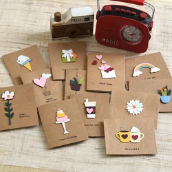 10pcs/bag Retro Mini Kraft Paper 3D Sticker Birthday Card, Blessing Card, Lover Thank You Card