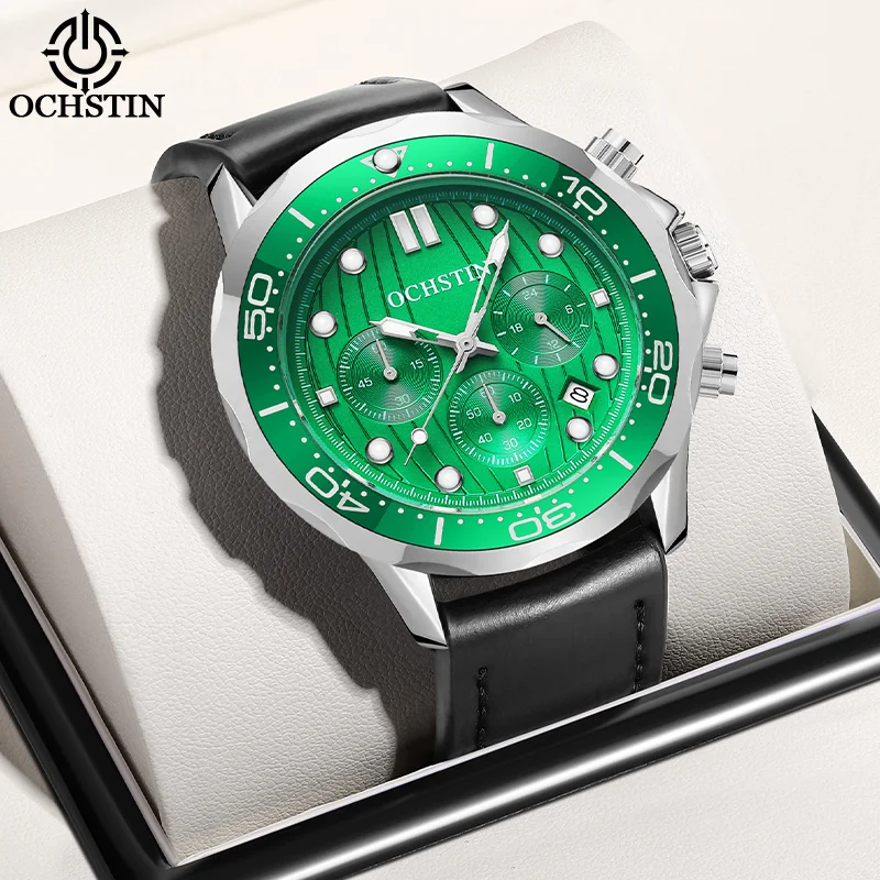 

OCHSTIN Navigator Series Quartz Watch Solid Alloy Case Man Genuine Leather Strap Stable Multifunctional Movement Sports Watch