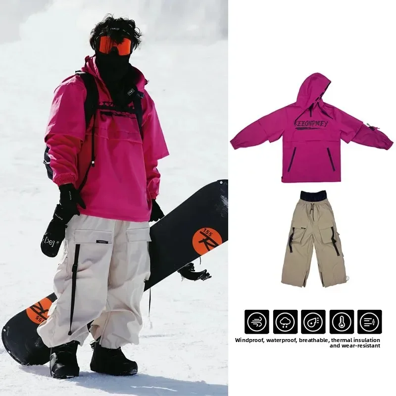 

Thickened Warm Snow Pants New Violet Professional Snowboard Waterproof Heavy-Duty Skiing Suit Set for Men and Women