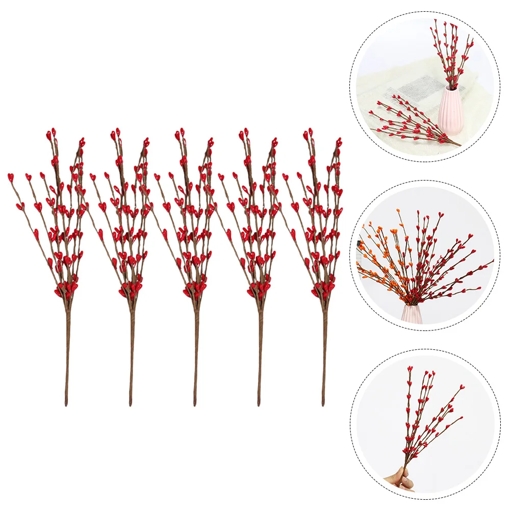 

5 Pcs Decorate Artificial Berry Branch Berries Red Twig Stems Plastic Christmas