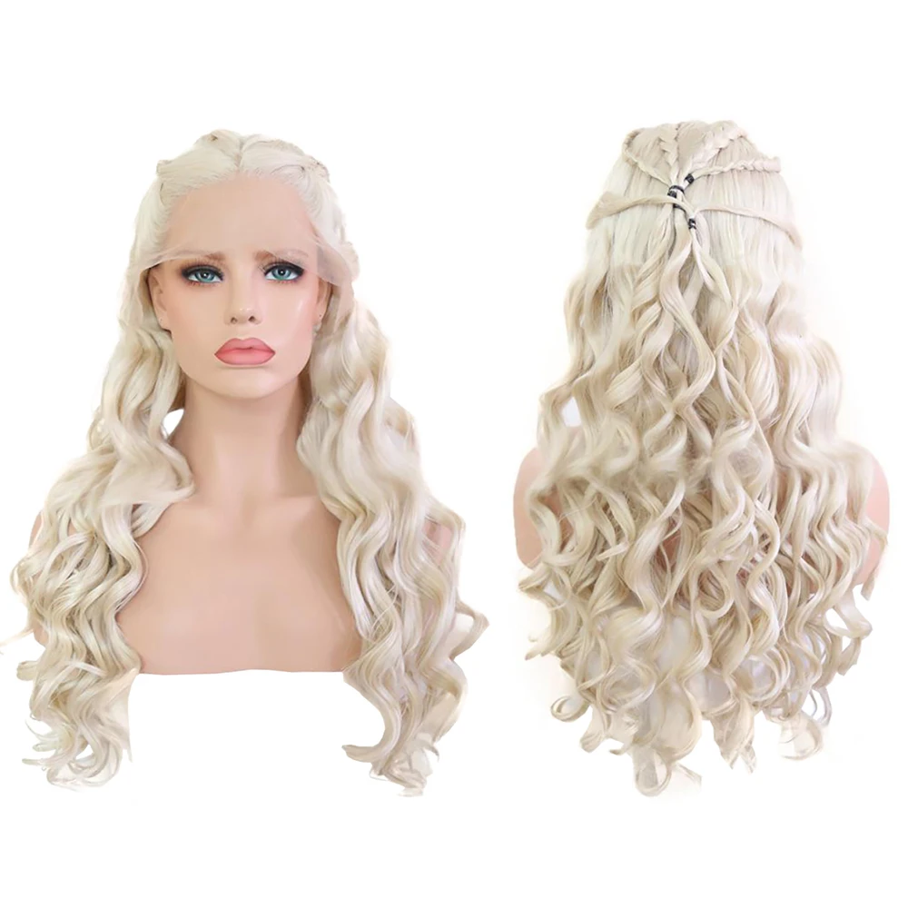 Game Of Thrones Daenerys Targaryne Cosplay Kunsthaar 13×4 Vordere Spitzenperücke Halloween Tägliche Party Hochwertiges langes lockiges Haar