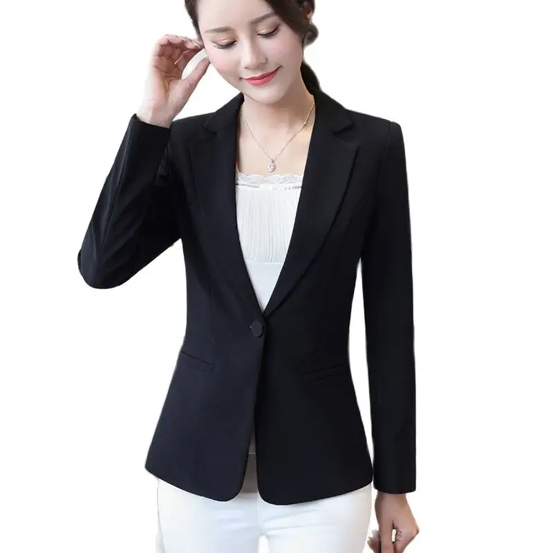 

Korean New Women's Blazer Fashion Slim Fit Long Sleeve Casual Office Solid Blazer 2023 Spring Autumn Pink Yellow Rose