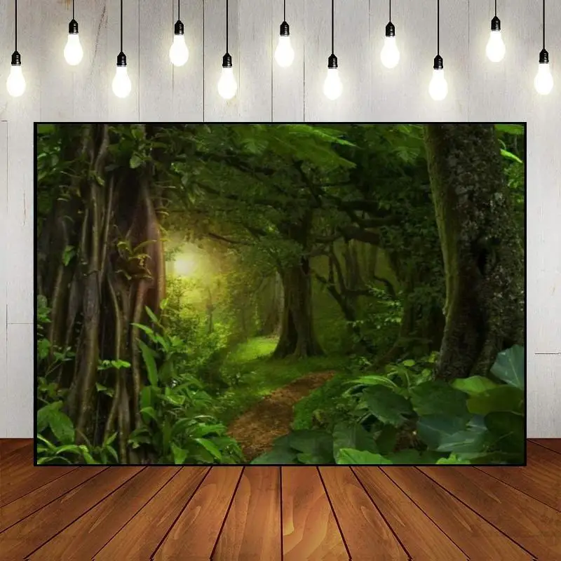 Virgin Forest Banner Fairy Tales Baby Shower Party Backdrop Photo Background Wall Evergreen Fantasy Jungle Theme Happy Birthday