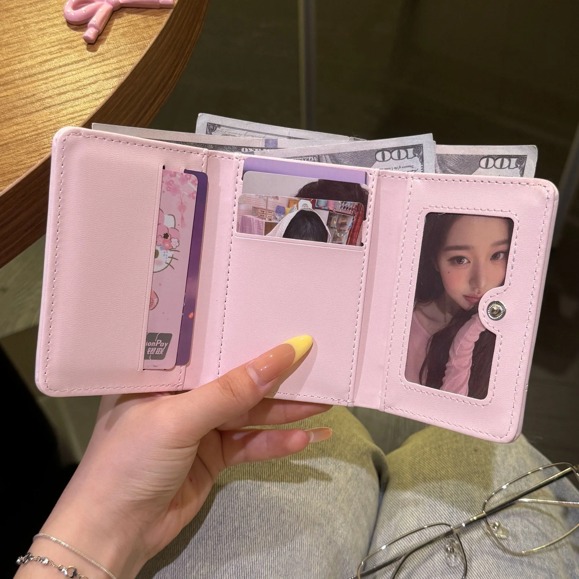 New Love Bow Wallet Small Three-fold Sweet Card Bag Student Korean Simple Fashion Multi-Card Slot Ladies Wallet Cute Gift 2026