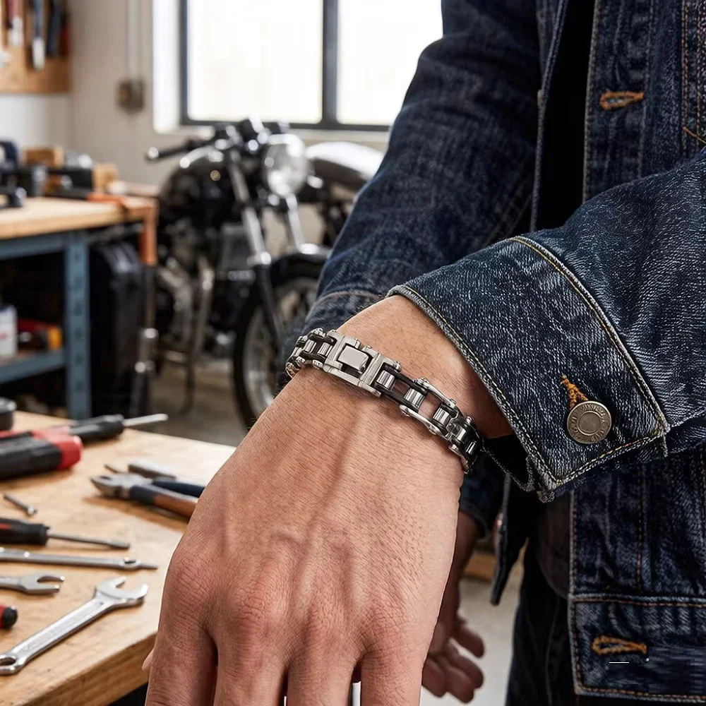 Edelstahl-Fahrradketten-Armband, Hochglanzpoliertes Personalisiertes Fahrradketten-Armband, Rostbeständiger Schmuck Geschenk – Detail 6