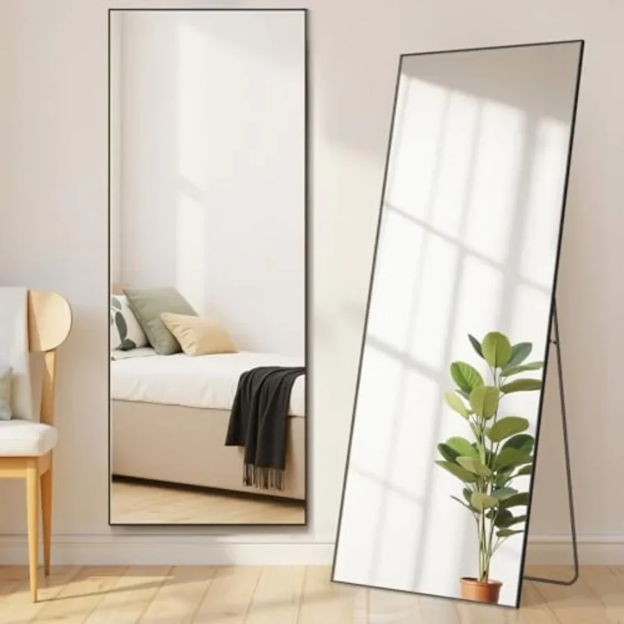 

Full Length Mirror for Bedroom and Cloakroom, Shatter-Proof Glass, Silver Aluminum Alloy Frame, 21x64, Floor Standing/Hanging/L