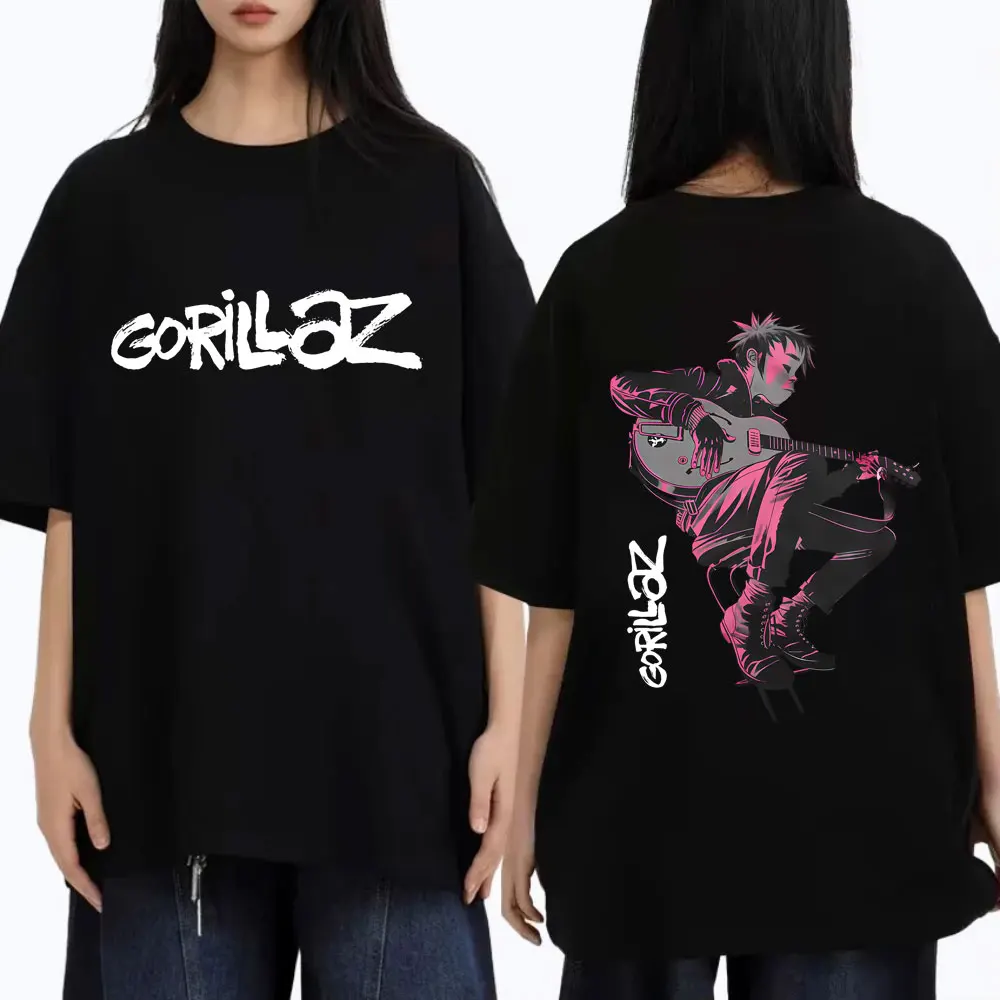 

Rock Band Gorillaz The Now Now Album Graphic T Shirts Men Women Punk Oversized Streetwear Men's Retro Gothic Crewneck T-shirt