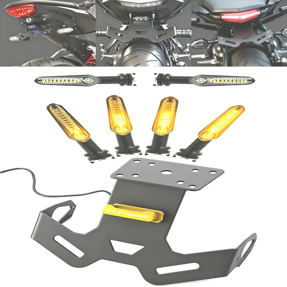 New Fit For MT15 MT-15 2.0 MT125 2018-2025 License Plate Holder Motorcycle Tail Bracket LED turn signals License plate lights