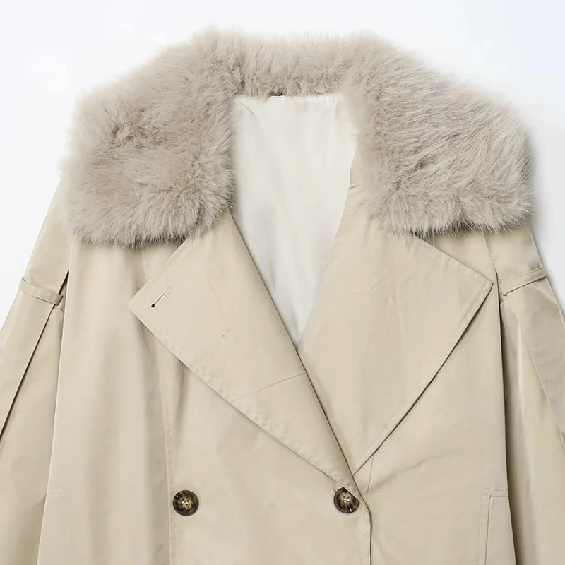 HXAO Vrouwen Jas Windscherm Jassen Demi-Seizoen Nepbontjas Lange Mouw Bomberjacks Double Breasted Crop Grote Maat Bovenkleding