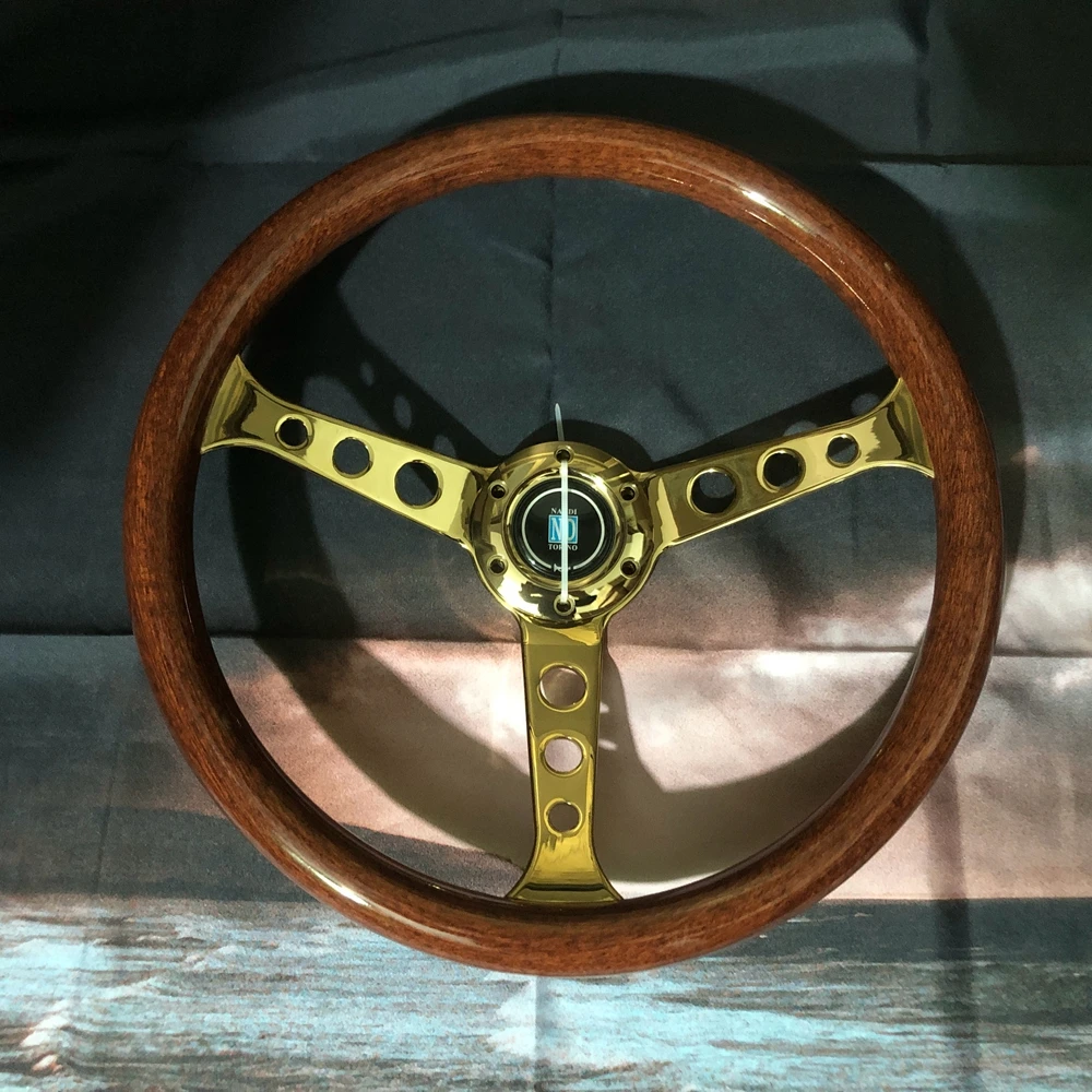 15Inch Gold Classic Universal Racing Nardi Wood Steering Wheel Car JDM Wood Steering Wheel Volantes For VW HONDA TOYOTA BMW