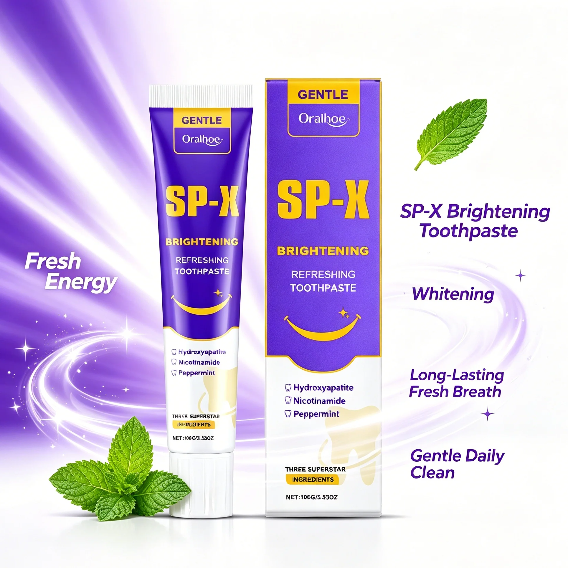 Whitening Toothpaste Fresh Mint Breath,Eliminate Bad Breath,Remove Yellow Stains,Deep Cleaning Teeth Oral Hygiene Daily Use