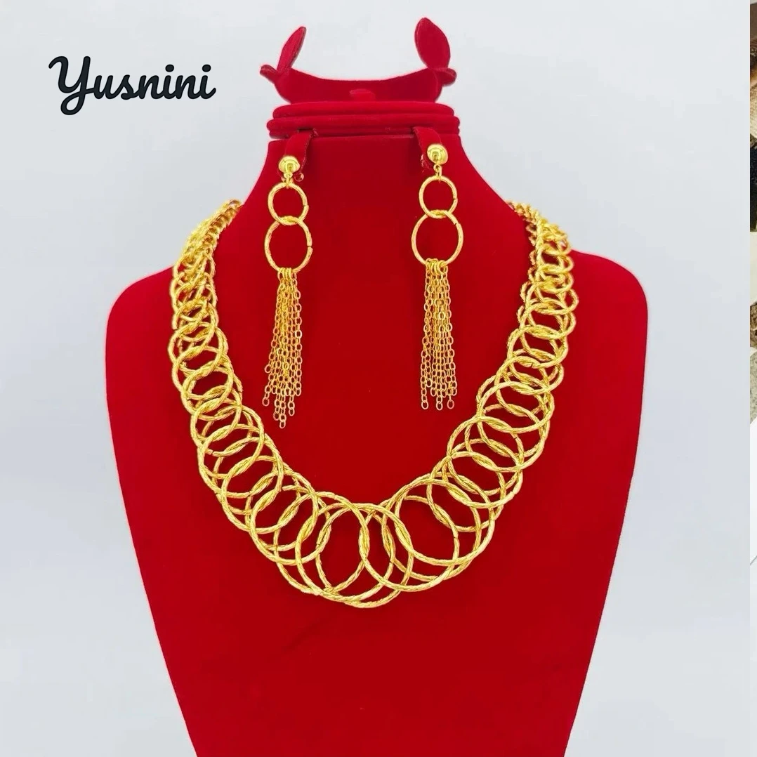 

Fashion New French 24K Gold Plated Customized Necklace Earrings for Couples' Wedding Party Jewelry Set DD10726