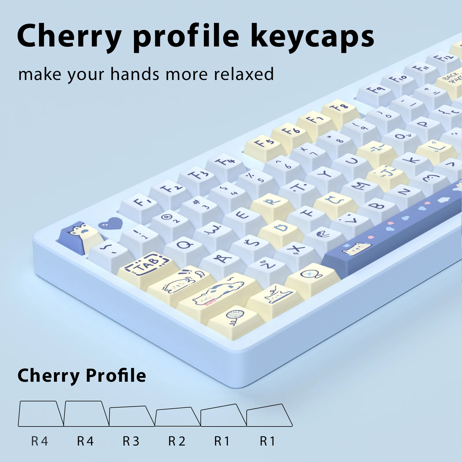 Kbdiy 141 tasten kirsch profil schlüssel kappe niedliches tier blau meow thema tasten kappen für mechanische spiel tastatur mx schalter pbt tasten kappen – Detail 3