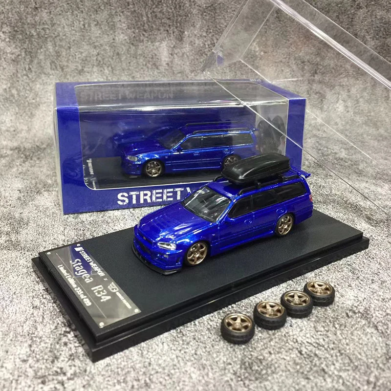 

Street Weapon 1:64 Model Car Stagea R34 Alloy Die-cast Veicle W/Roof Rack & Wheel Hub- LTD 499