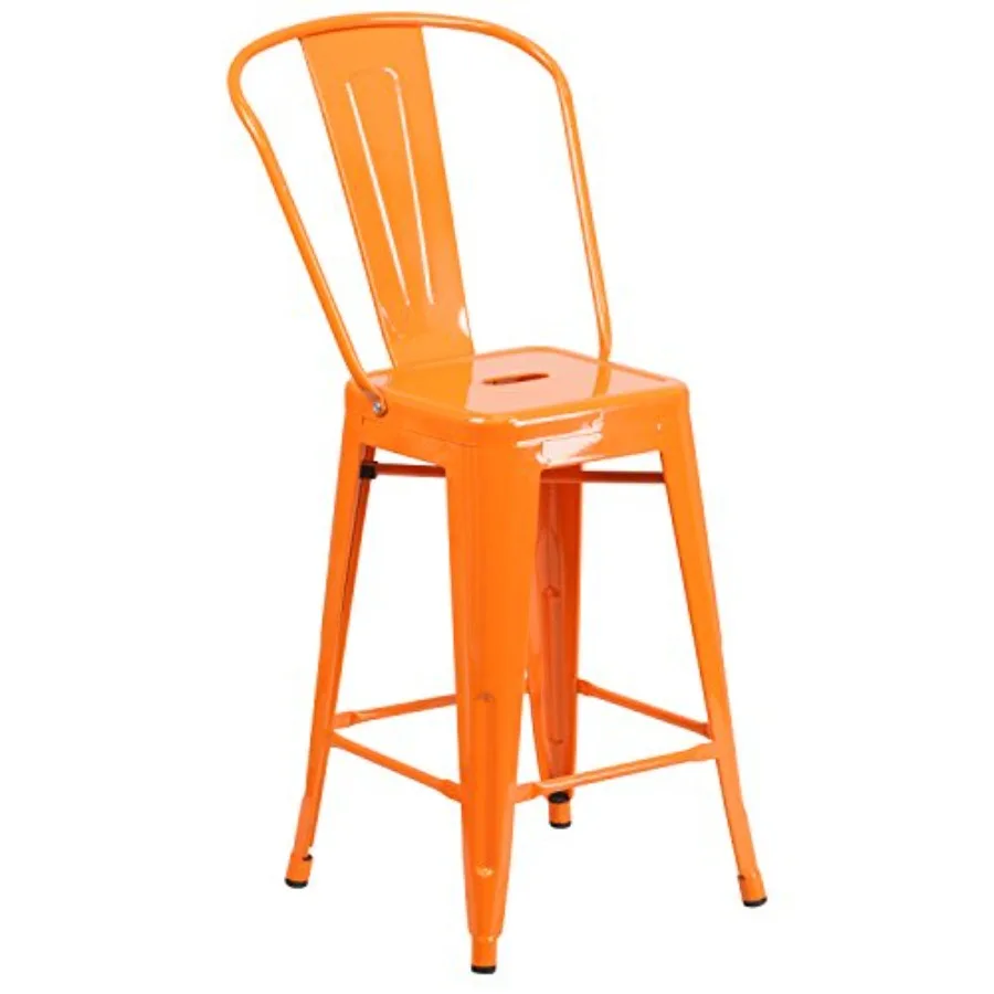 

Commercial Grade 24" High Metal Indoor-Outdoor Counter Height Stool with Removable Back